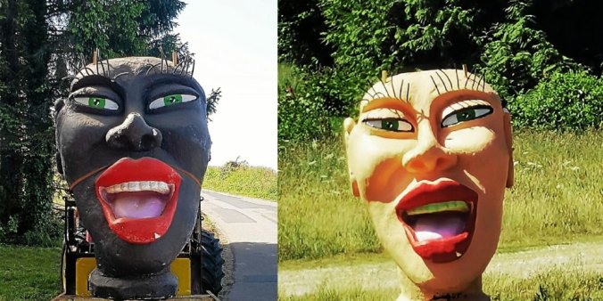 Francie: Pořadatelé karnevalu udělali poutač v podobě hlavy černošky, tu byli nuceni přemalovat na bělošku5 (5)