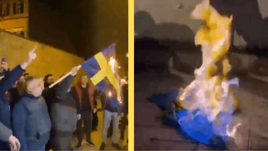 Diplomatická válka mezi Tureckem a Švédskem: Turci pálili švédskou vlajku před ambasádou (videa)