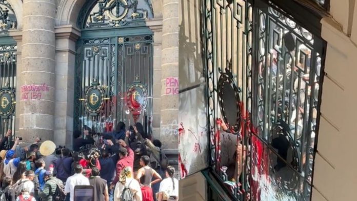 Skupina agresivních transek zaútočila na budovu mexického kongresu kvůli zákonu, který zakazuje změnu pohlaví u dětí (video)5 (8)