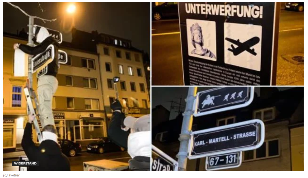 V Düsseldorfu v rámci podpory multikulti označili ulici arabským nápisem, v noci jej odpůrci islamizace přelepili5 (12)