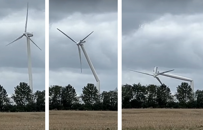 Německo: Podívejte se, jak se v poryvu větru zřítila větrná turbína (video)