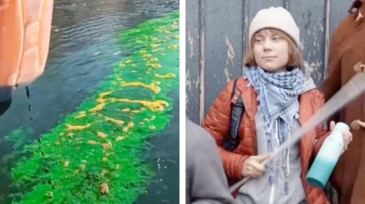 Gretě byl vydán zákaz vstupu do Benátek poté, co spolu s klimaalarmisty zbarvila vodu v kanálu nazeleno5 (10)