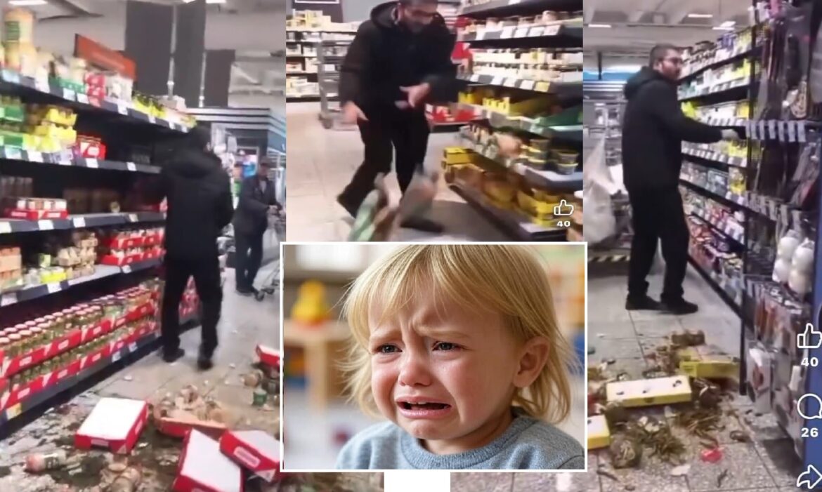 30 minut teroru v německém supermarketu: Afghánec řádí, prodavačky prosí aby přestal a děti pláčou (video)